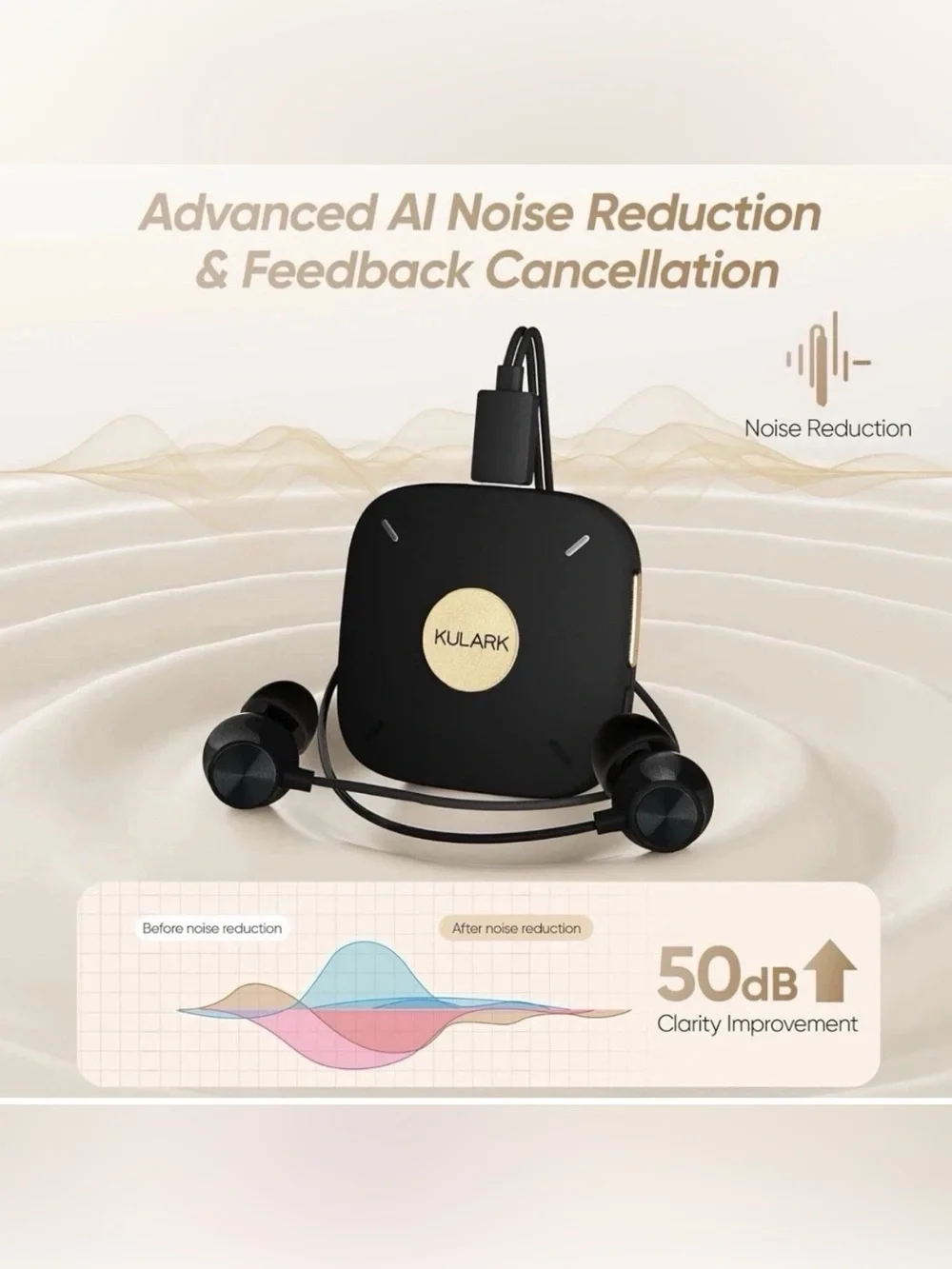 Kulark BL-F1 Neckband AI Clip-On Hearing Aid Bluetooth Rechargeable Brand New